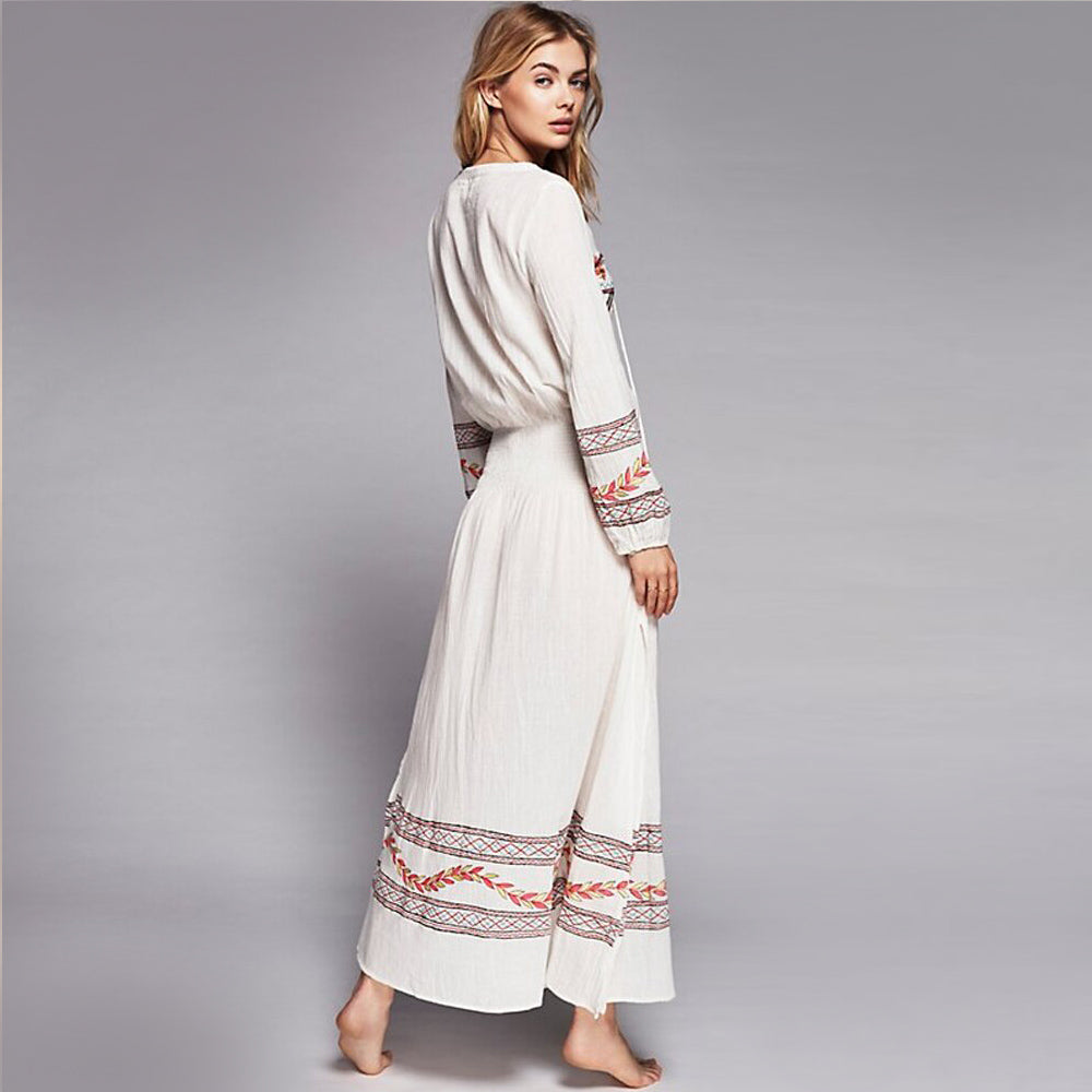 Bohemian Embroidered Tassel Maxi Dress