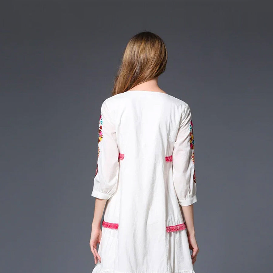Boho Style Elegant Embroidery Cotton Long Dress