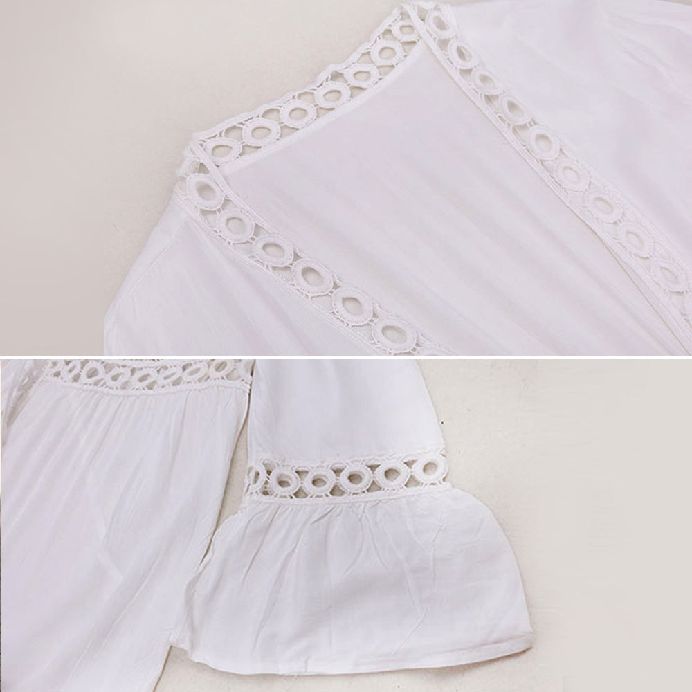 Cut Out Long Cover-Up White Kimono
