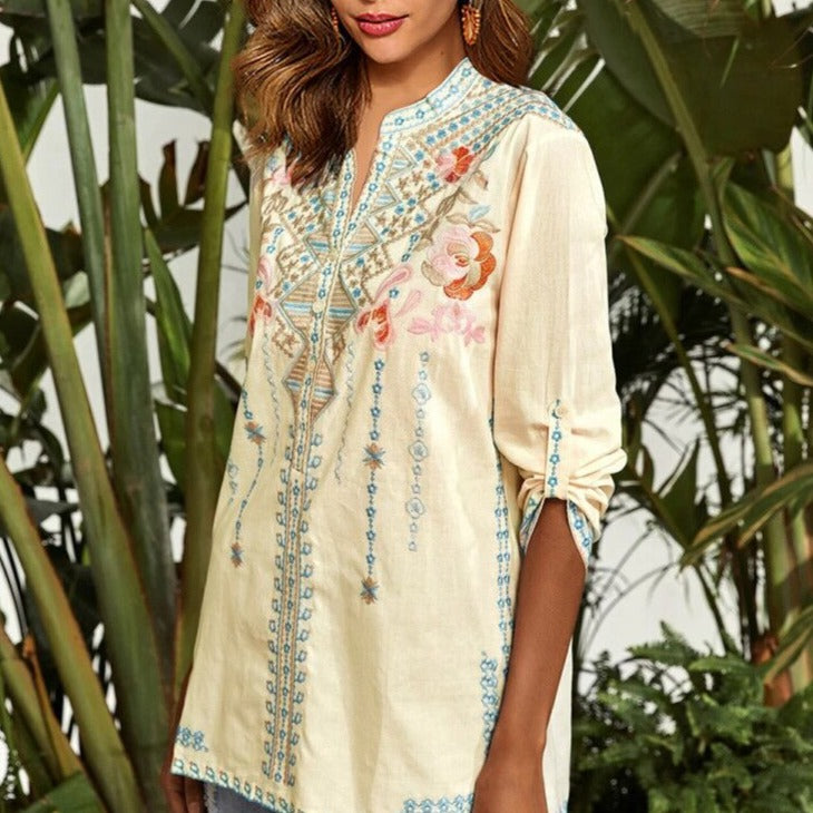Geometric and Floral Embroidered Tunic