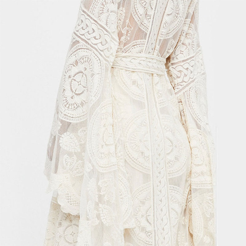 Boho Lace Crochet Maxi Kimono