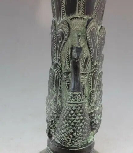 Elegant Antique Bronze Peacock Sculptured Vase: A Symbol of Grace and Beauty for Home Decor