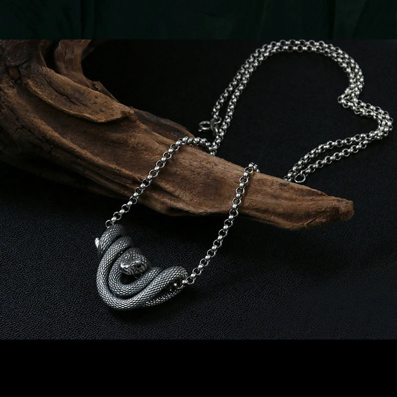Coiled Kundalini Snake Large Pendant 925 Sterling Silver