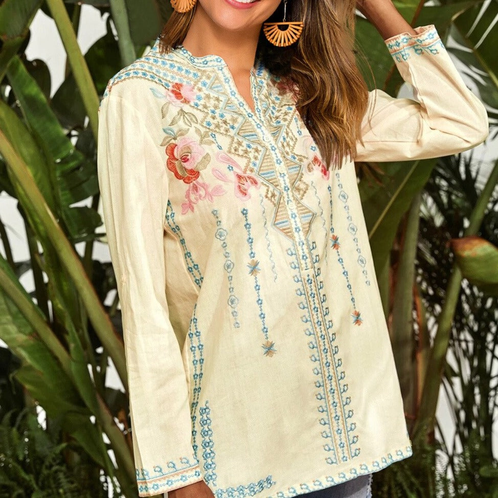 Geometric and Floral Embroidered Tunic