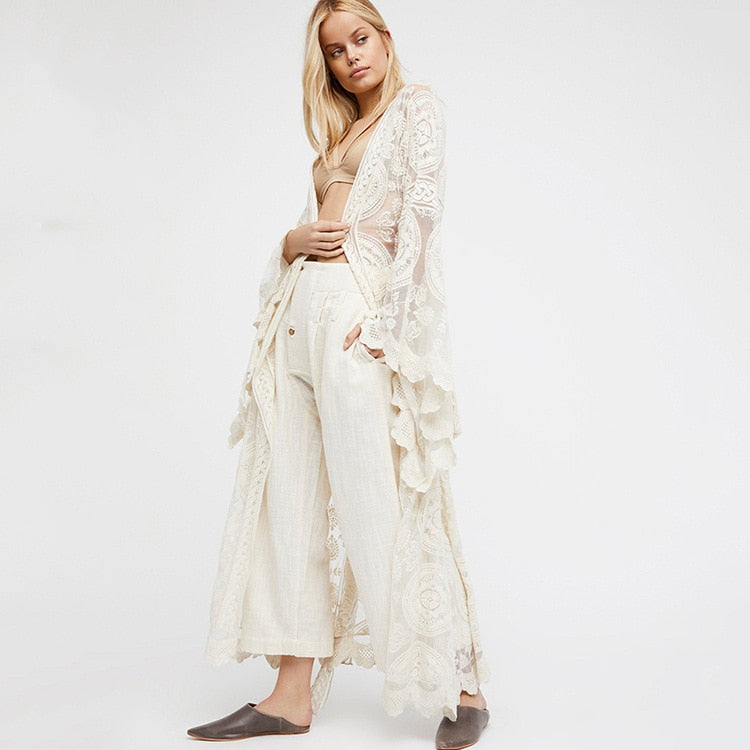 Boho Lace Crochet Maxi Kimono