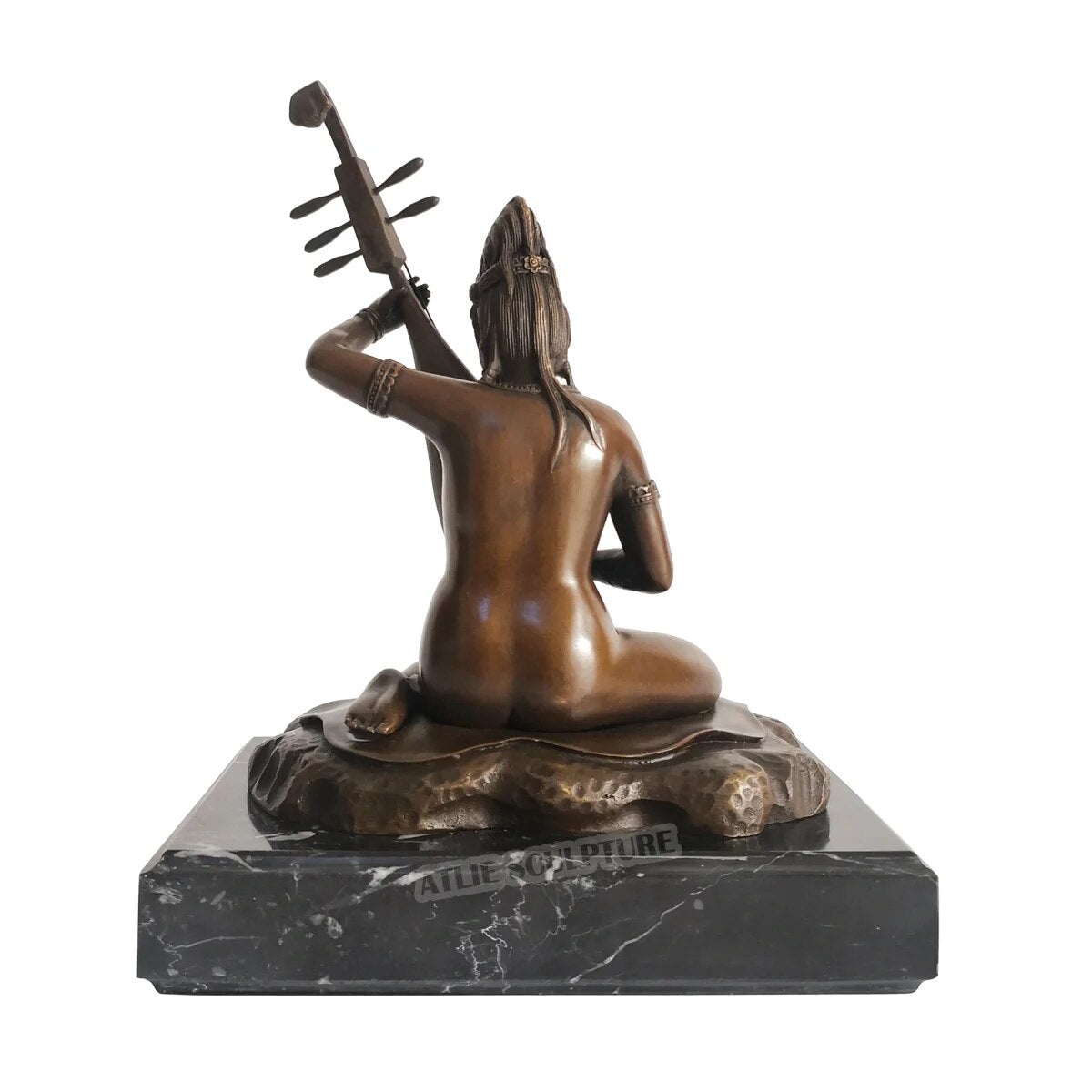 Exquisite 8.5-inch Bronze Goddess Saraswati Sculpture on Marble Base: A Harmonious Blend of Artistry and Divinity