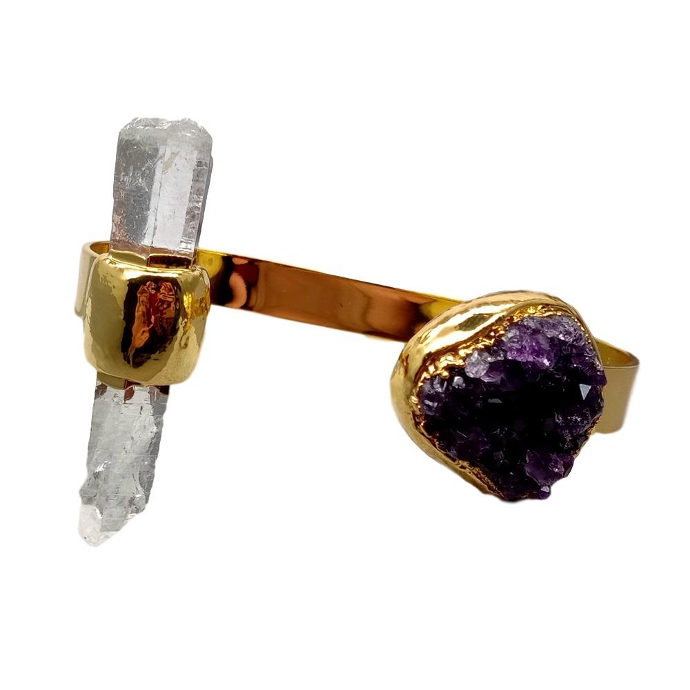 Natural Amethyst Druzy With White Quartz Gold Color Electroplated Bracelet