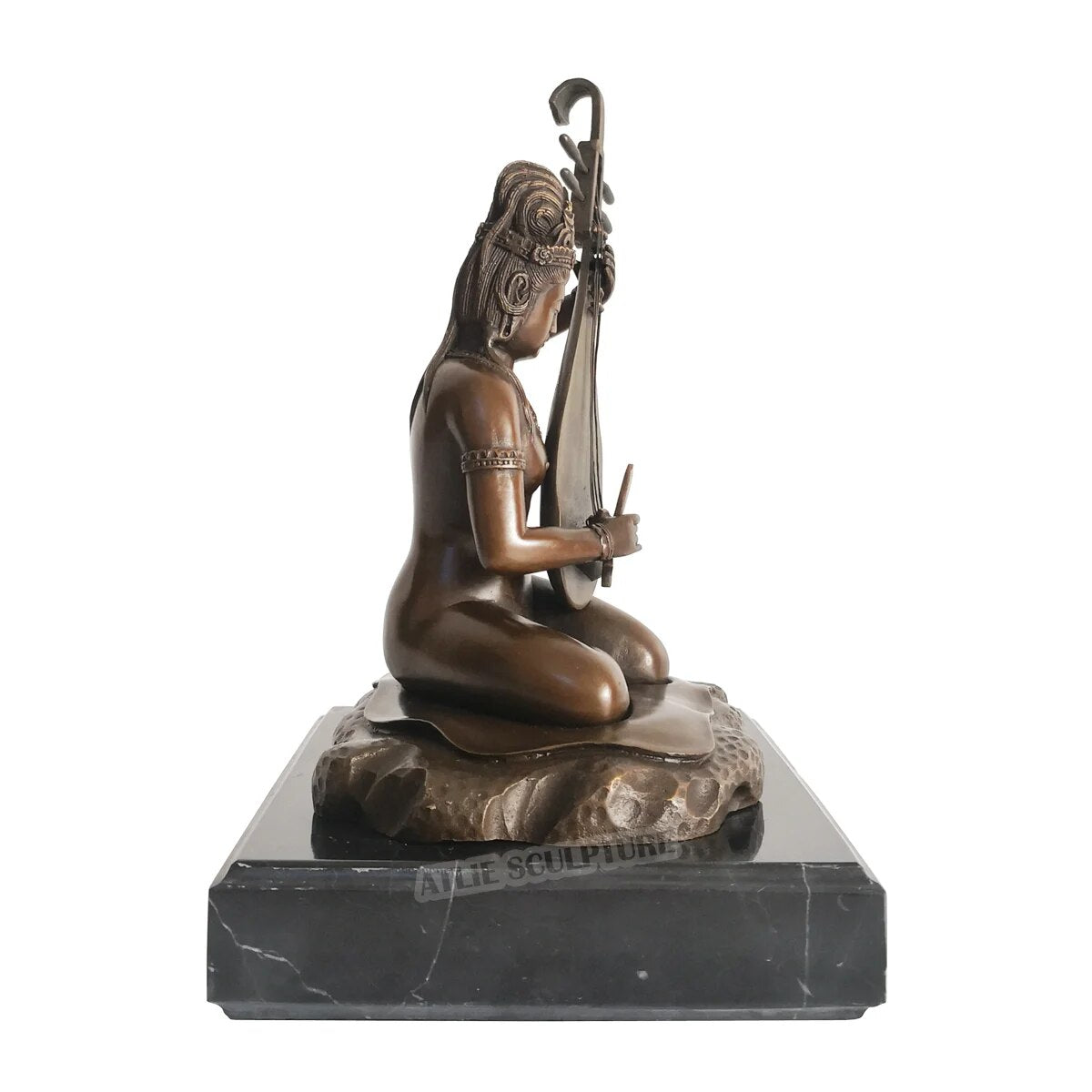 Exquisite 8.5-inch Bronze Goddess Saraswati Sculpture on Marble Base: A Harmonious Blend of Artistry and Divinity