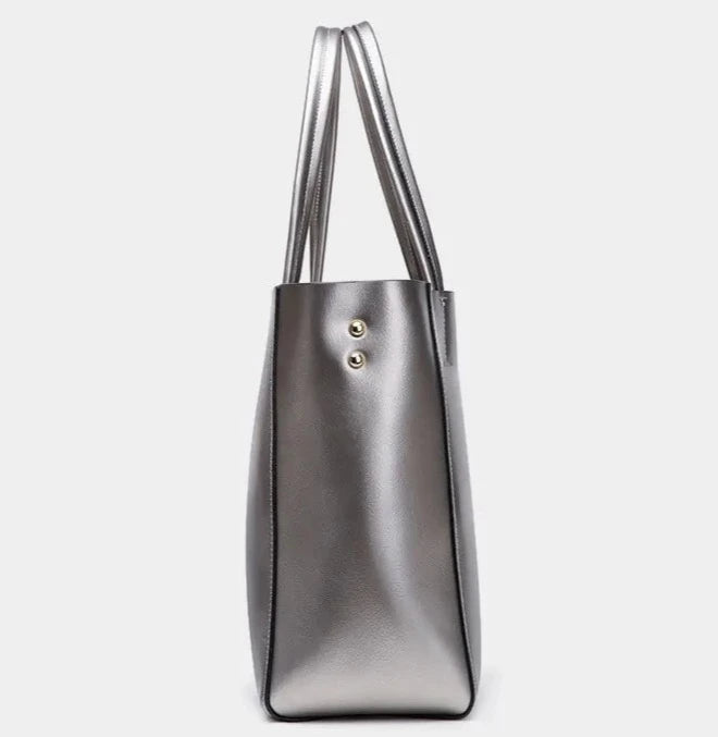 Silver Genuine Leather Shoulder Bag