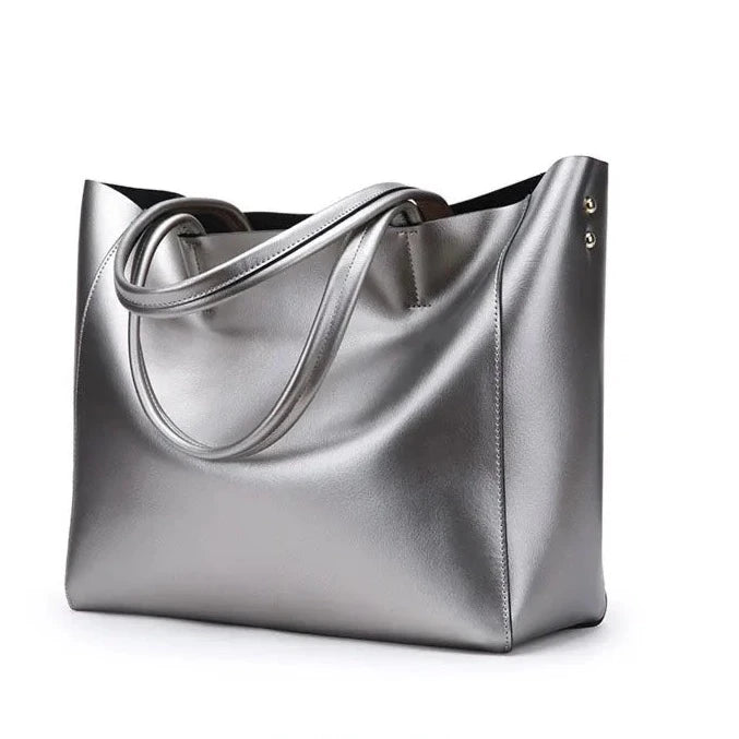 Silver Genuine Leather Shoulder Bag