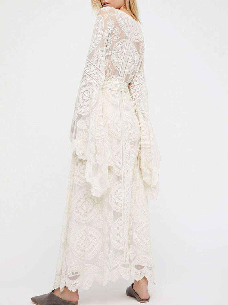 Boho Lace Crochet Maxi Kimono