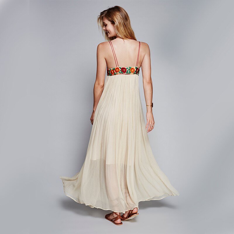 Bohemian Floral Embroidery Boho Maxi Dress