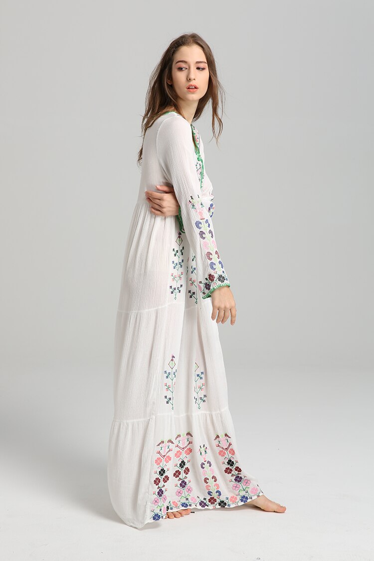 Bohemian Embroidered Cotton Maxi Dress