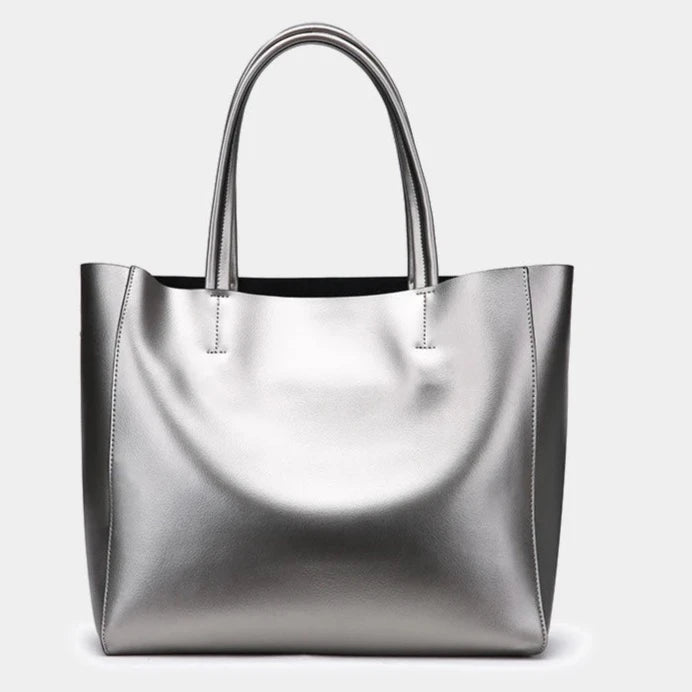 Silver Genuine Leather Shoulder Bag