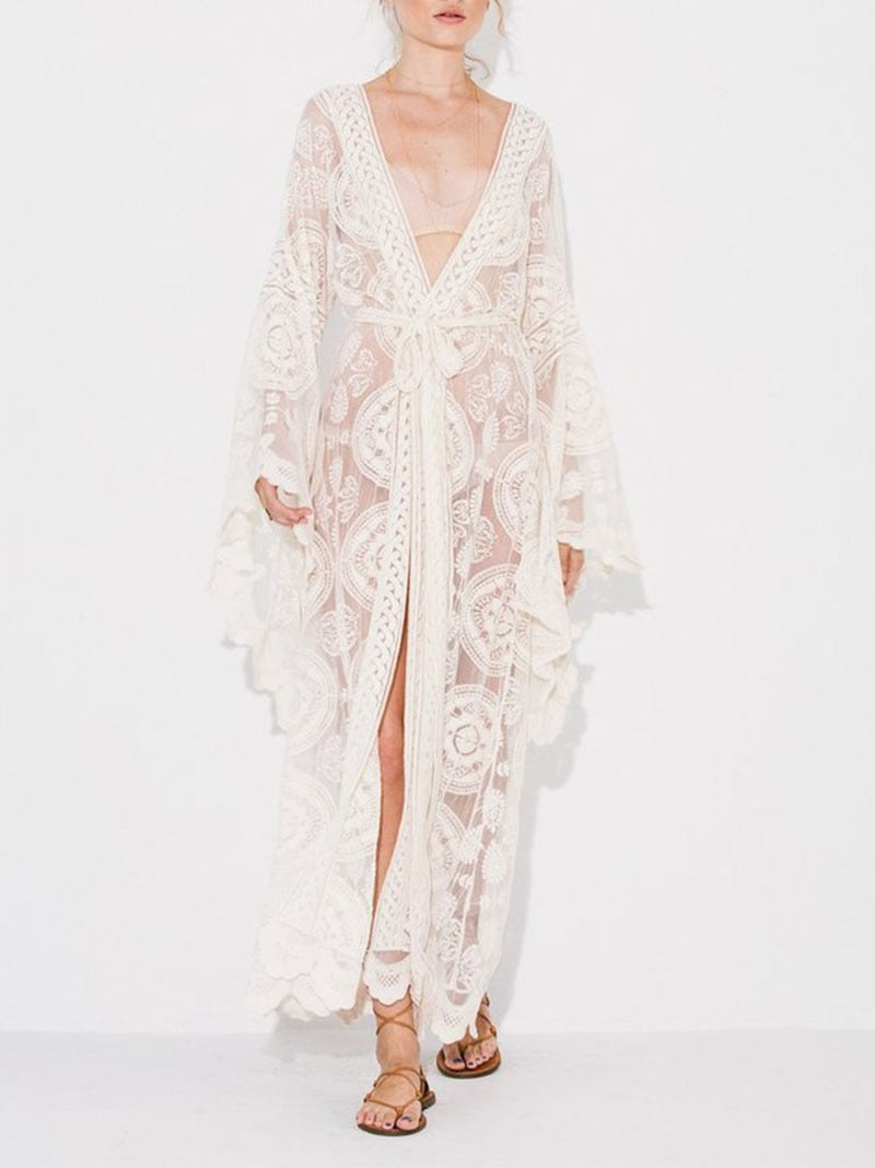 Boho Lace Crochet Maxi Kimono