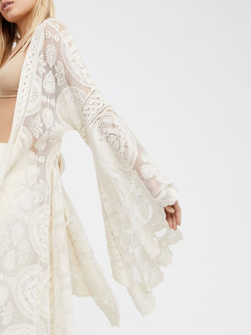 Boho Lace Crochet Maxi Kimono