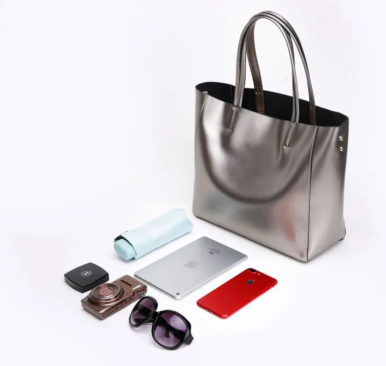 Silver Genuine Leather Shoulder Bag