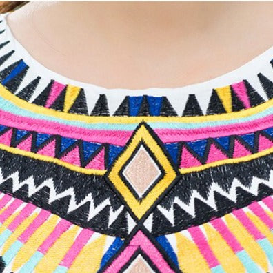 Geometric  Embroidery Tassel Sleeveless Midi Dress