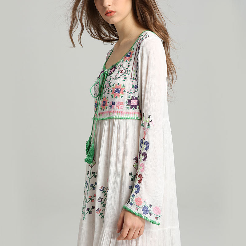 Bohemian Embroidered Cotton Maxi Dress