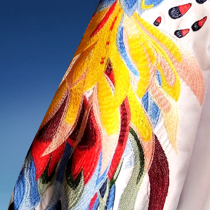 Bohemian Chic  Peacock Bird Embroidery Maxi  Dress with  Lantern Sleeves