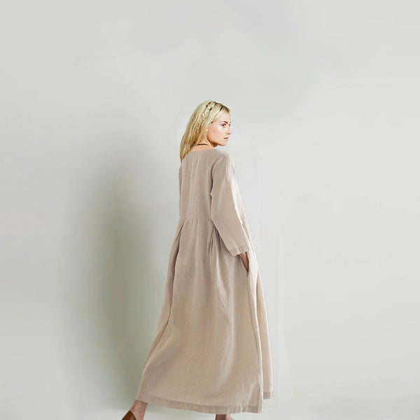 knee length dresses for ladies Loose Linen Elegant Simplicity Long Dress – Kundalini Dreams