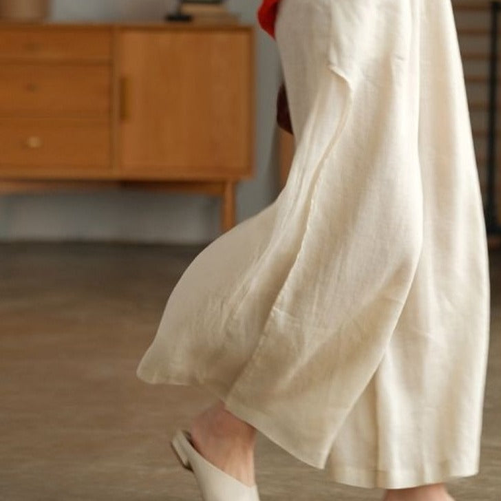 Linen Wide-leg Slit Side Pants