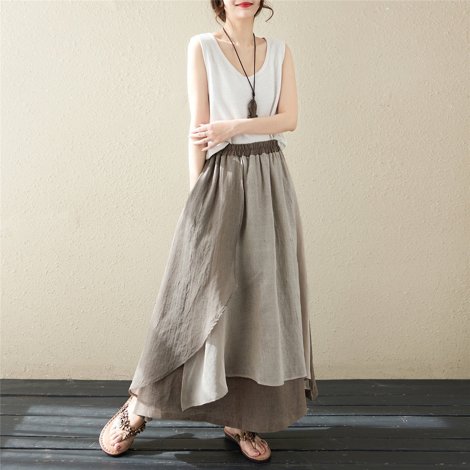 Asymmetrical Long Cotton Linen Skirt