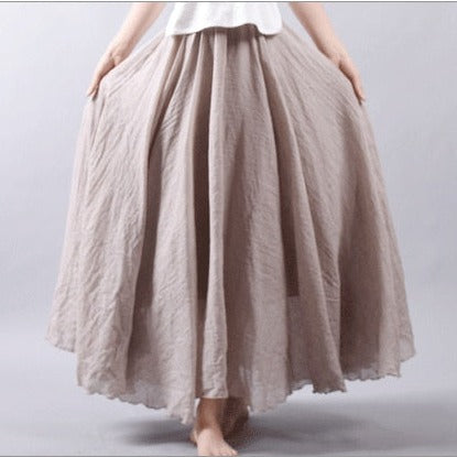 Pleated A-Line Cotton Maxi Skirt