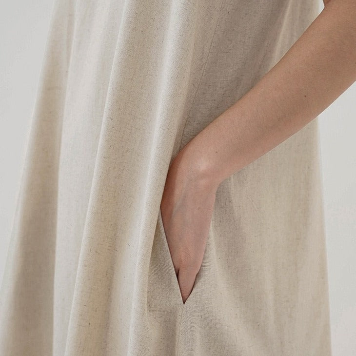 Linen Sleeveless Back Hollow-Out Maxi Dress