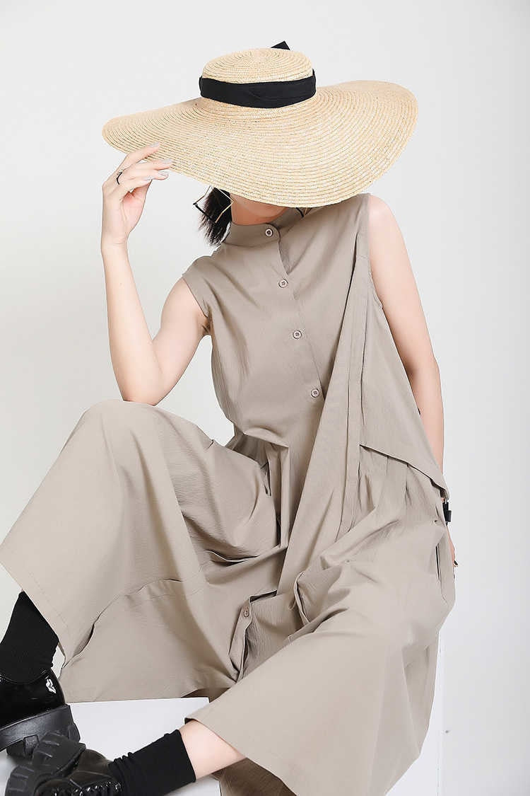 Sleeveless Loose Long  Dress New Stand Collar Sleeveless Loose Fit Fashion Tide Spring Summer 2023 1Y353