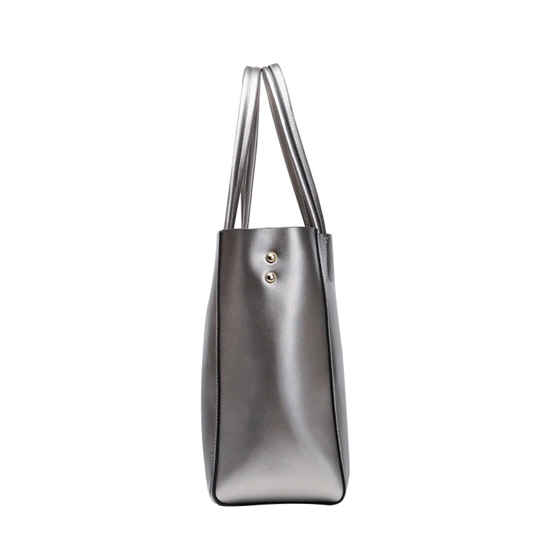 Silver Genuine Leather Shoulder Bag