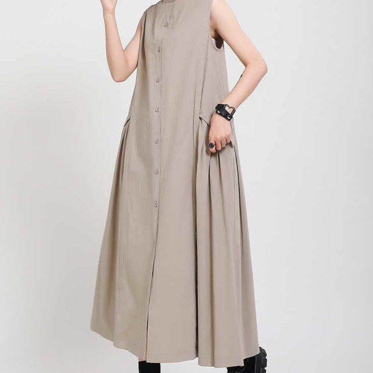 Sleeveless Loose Long  Dress New Stand Collar Sleeveless Loose Fit Fashion Tide Spring Summer 2023 1Y353