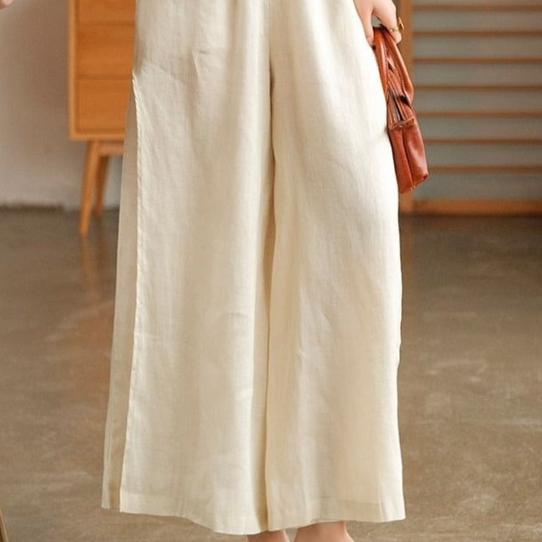 Linen Wide-leg Slit Side Pants