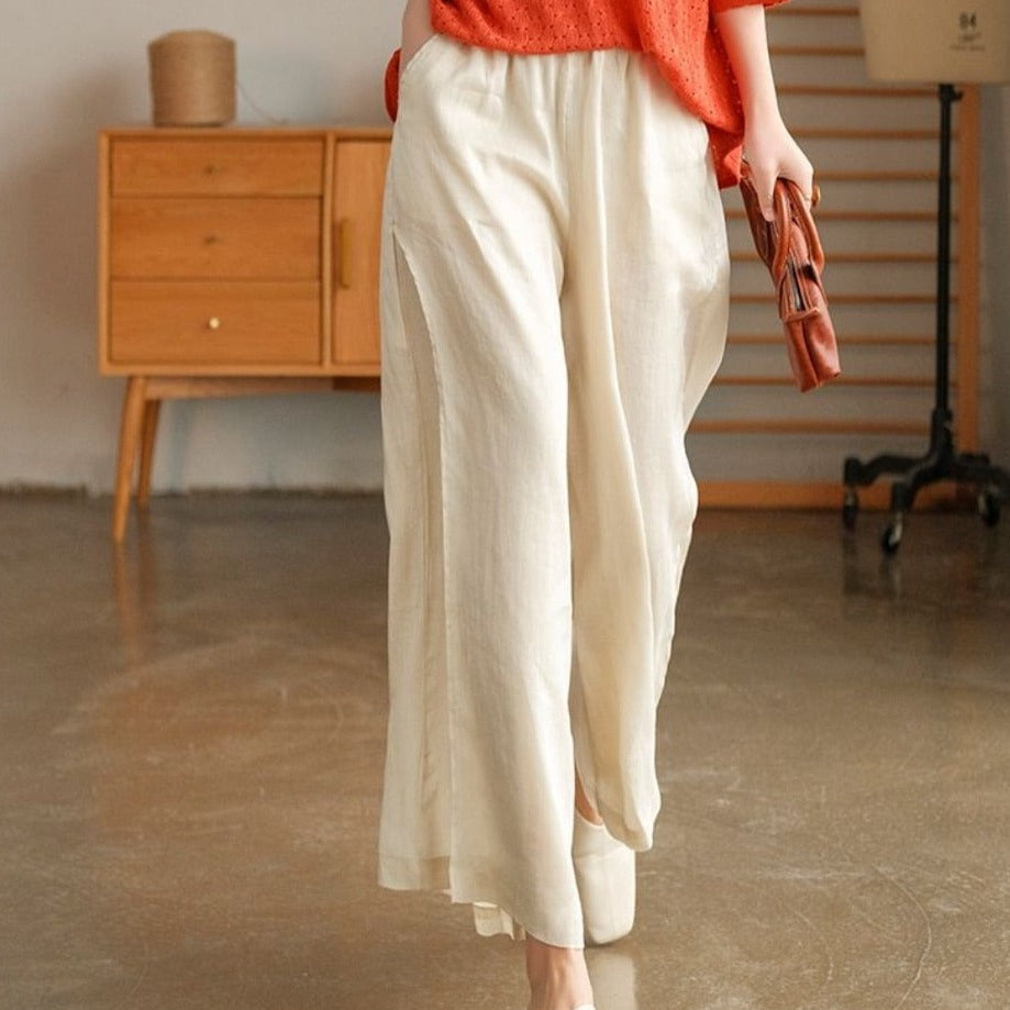 Linen Wide-leg Slit Side Pants