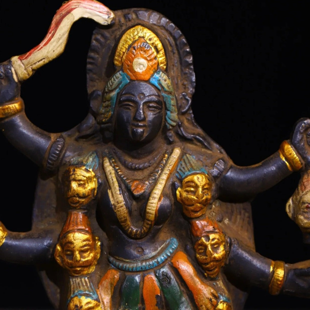 Fierce Artistry. Vintage 6-inch Bronze Kali Statue Evoking Power and Liberation