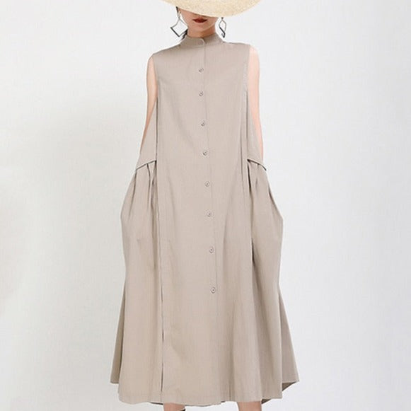 Sleeveless Loose Long  Dress New Stand Collar Sleeveless Loose Fit Fashion Tide Spring Summer 2023 1Y353