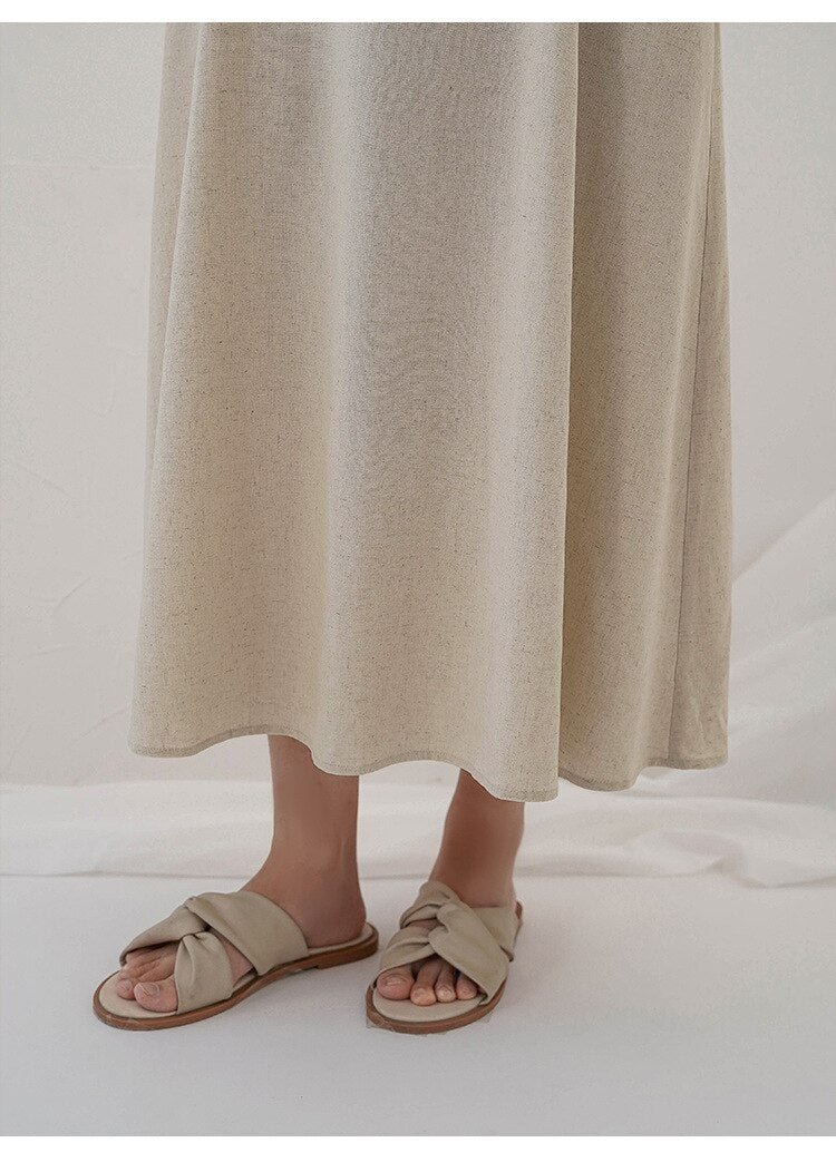 Linen Sleeveless Back Hollow-Out Maxi Dress