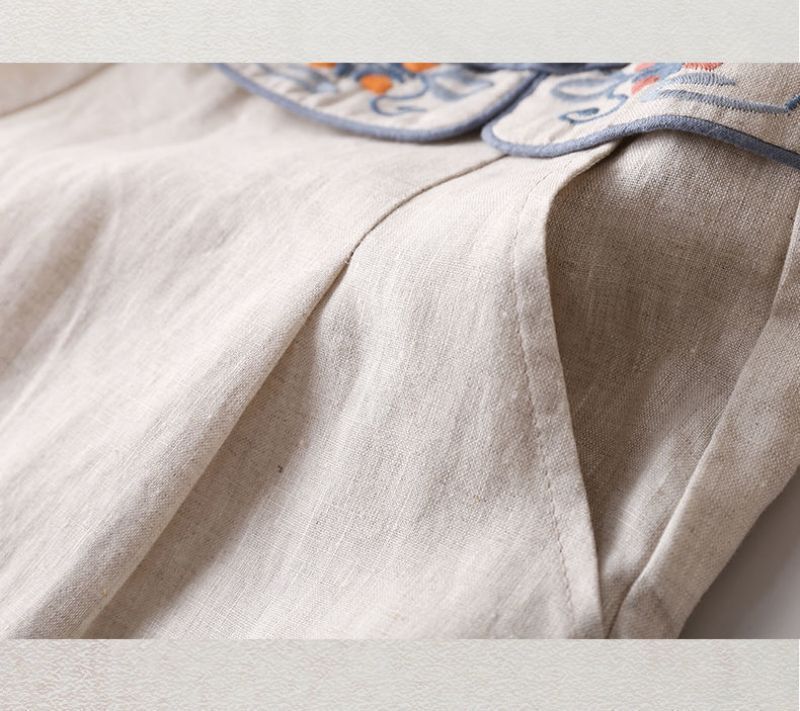 Light Linen Embroidered Waist Pants