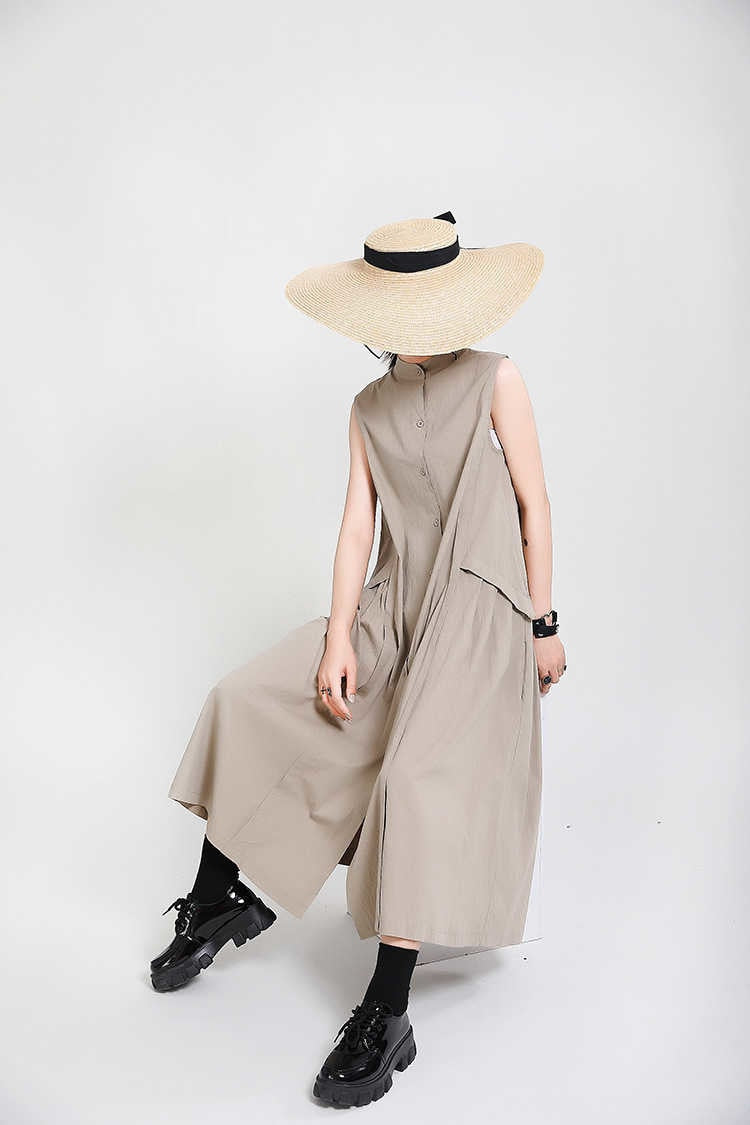 Sleeveless Loose Long  Dress New Stand Collar Sleeveless Loose Fit Fashion Tide Spring Summer 2023 1Y353