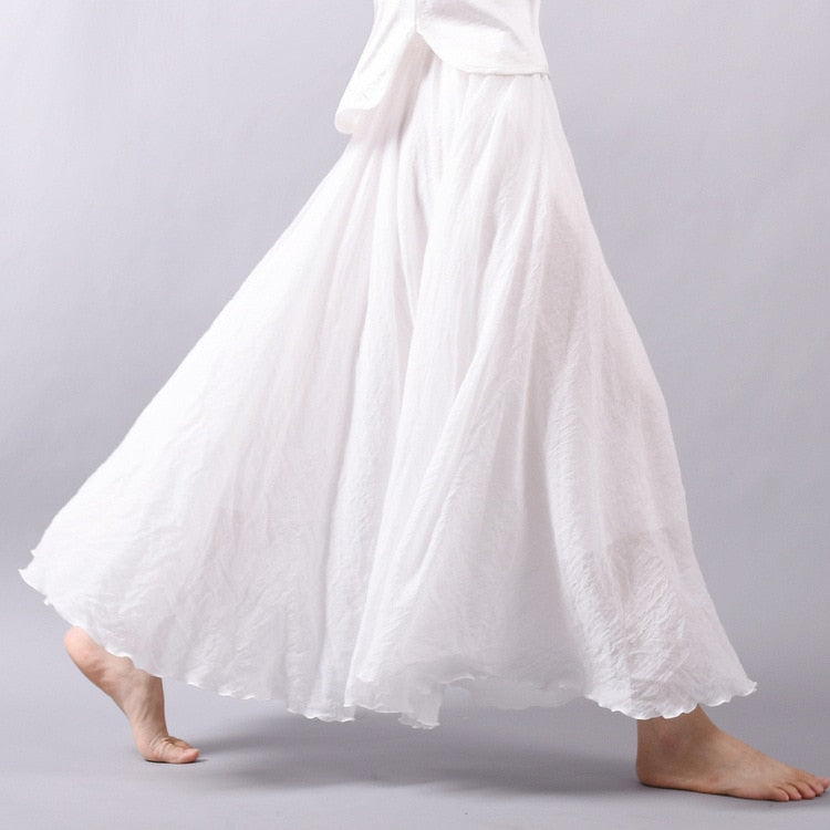 Pleated A-Line Cotton Maxi Skirt