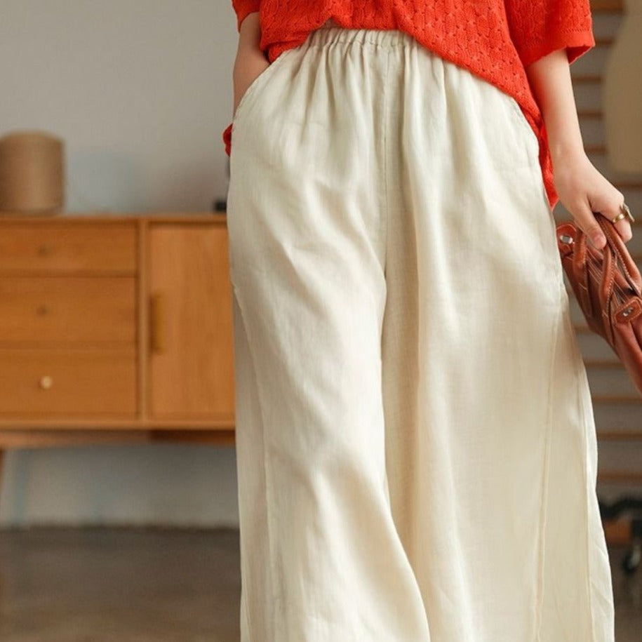 Linen Wide-leg Slit Side Pants