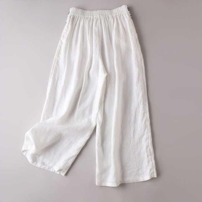 Light Linen Embroidered Waist Pants