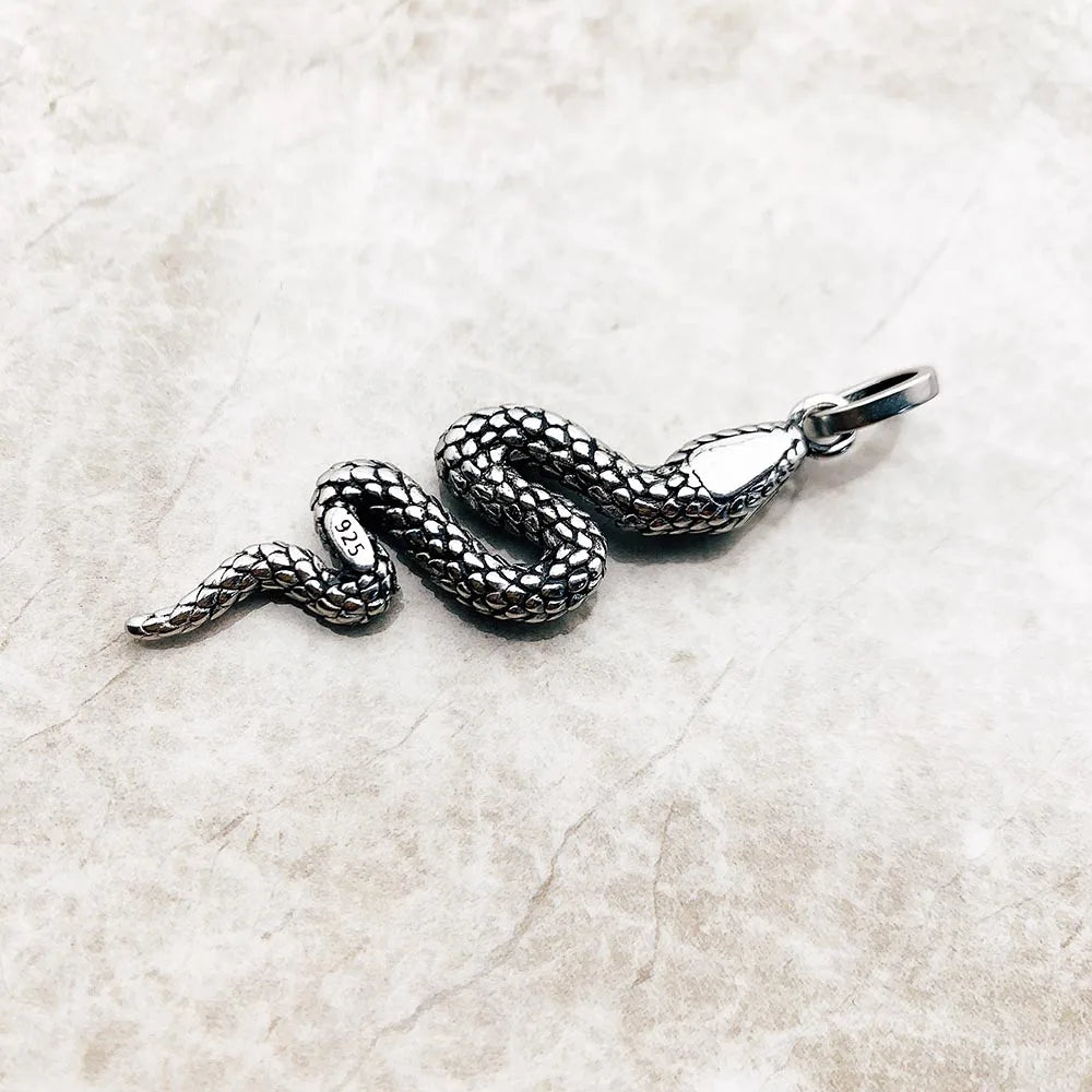 Blackened Mystical Kundalini Snake Pendant - Handcrafted 925 Sterling Silver Necklace