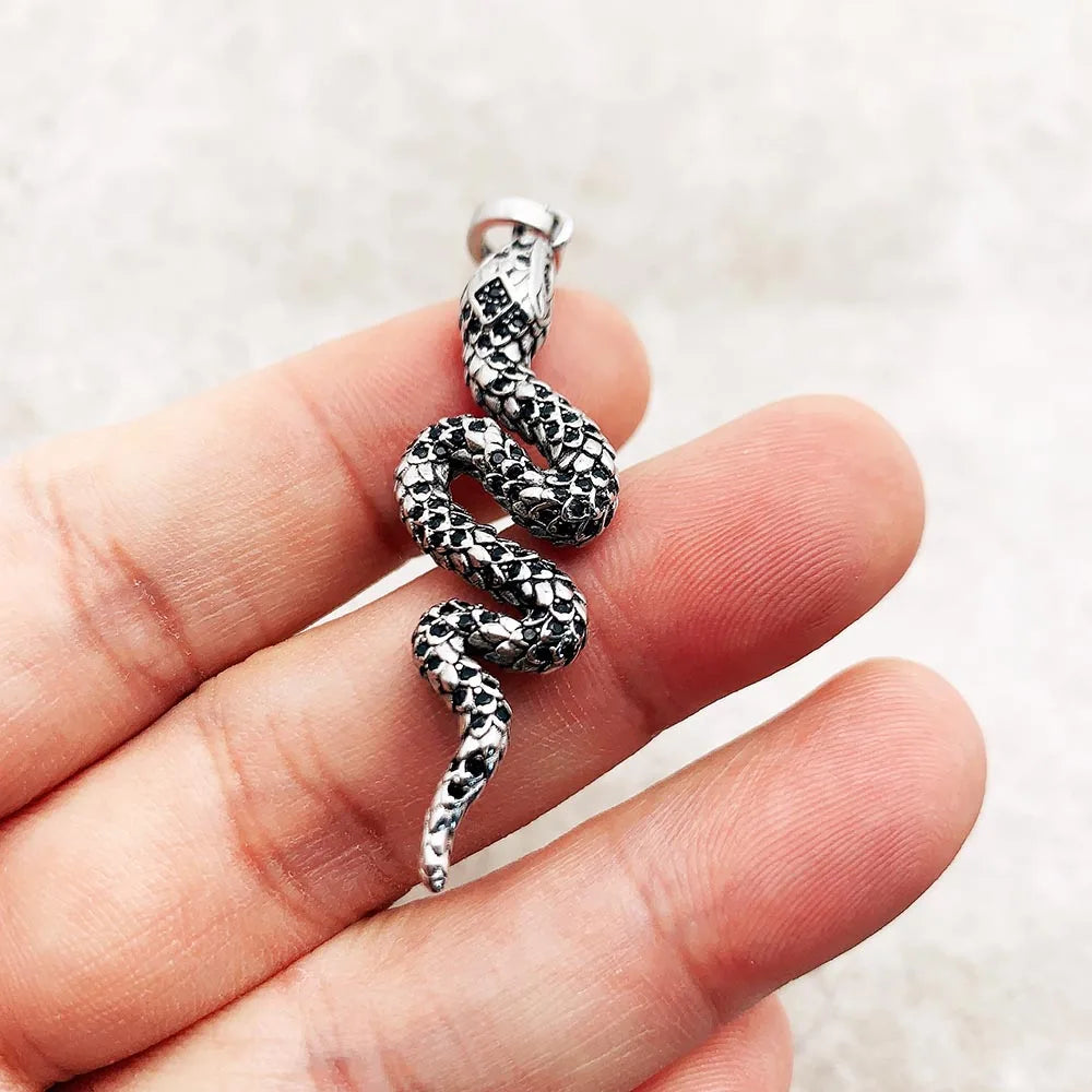 Blackened Mystical Kundalini Snake Pendant - Handcrafted 925 Sterling Silver Necklace