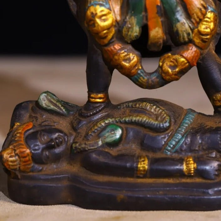 Fierce Artistry. Vintage 6-inch Bronze Kali Statue Evoking Power and Liberation