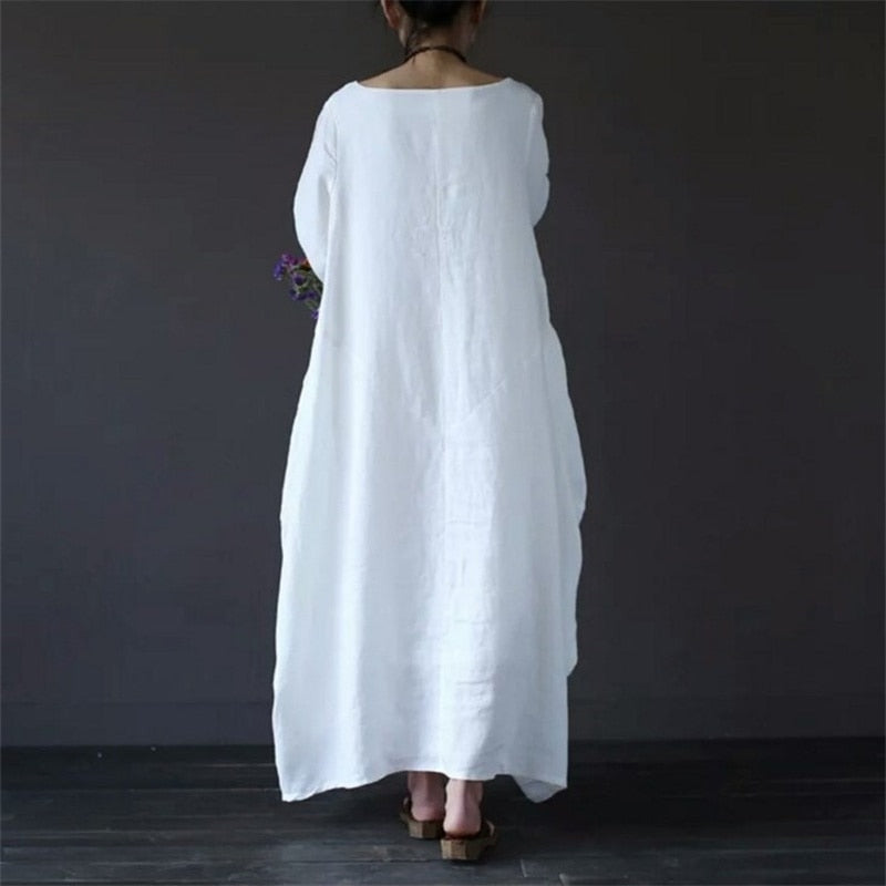 White Swing Linen Long Dress