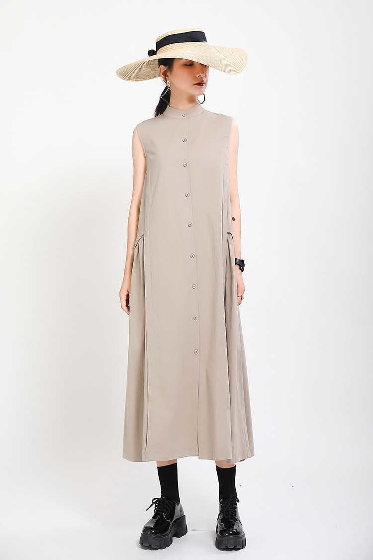 Sleeveless Loose Long  Dress New Stand Collar Sleeveless Loose Fit Fashion Tide Spring Summer 2023 1Y353