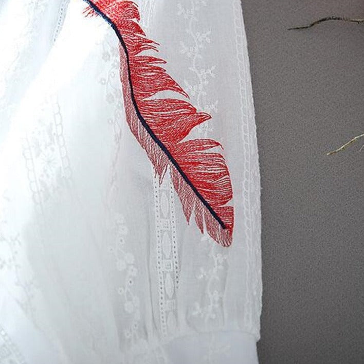 Feathers Embroidered Top
