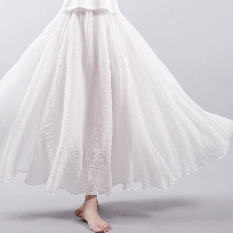 Pleated A-Line Cotton Maxi Skirt