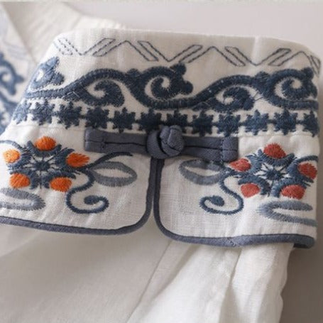 Light Linen Embroidered Waist Pants